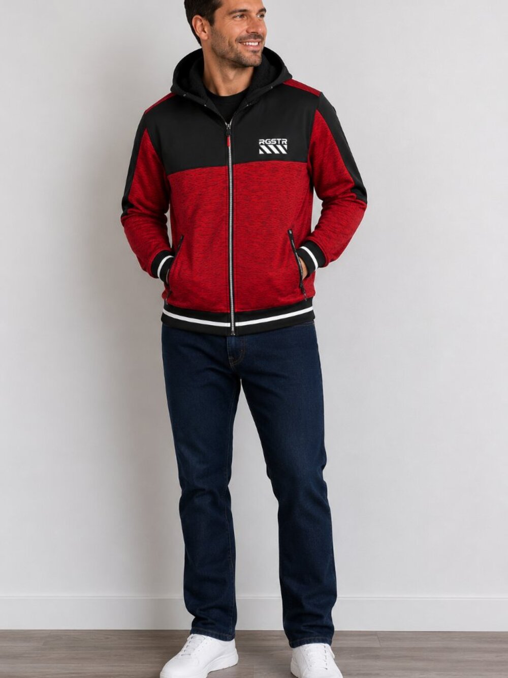 RGSTR Men’s Small Red Black Full Zip Hooded Jacket *